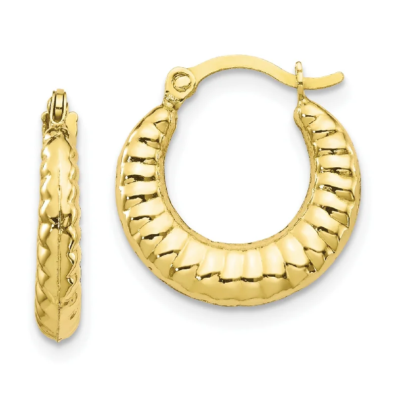 women long earrings -10KT Yellow Gold 15MM Hoop Scalloped Earrings