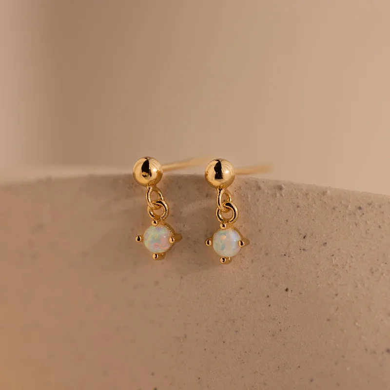 women sparkling earrings -Dainty Opal Drop Studs