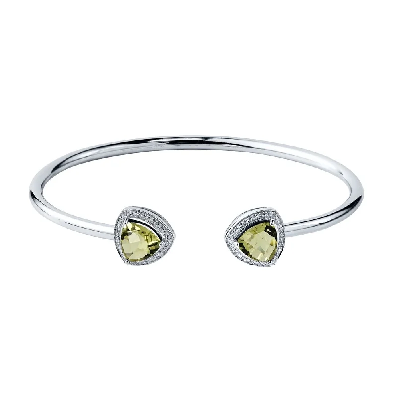 Auriya 2 3/4ct Trillion-Cut Lemon Green Quartz Gold over Silver Bangle Bracelet with Diamond Accents