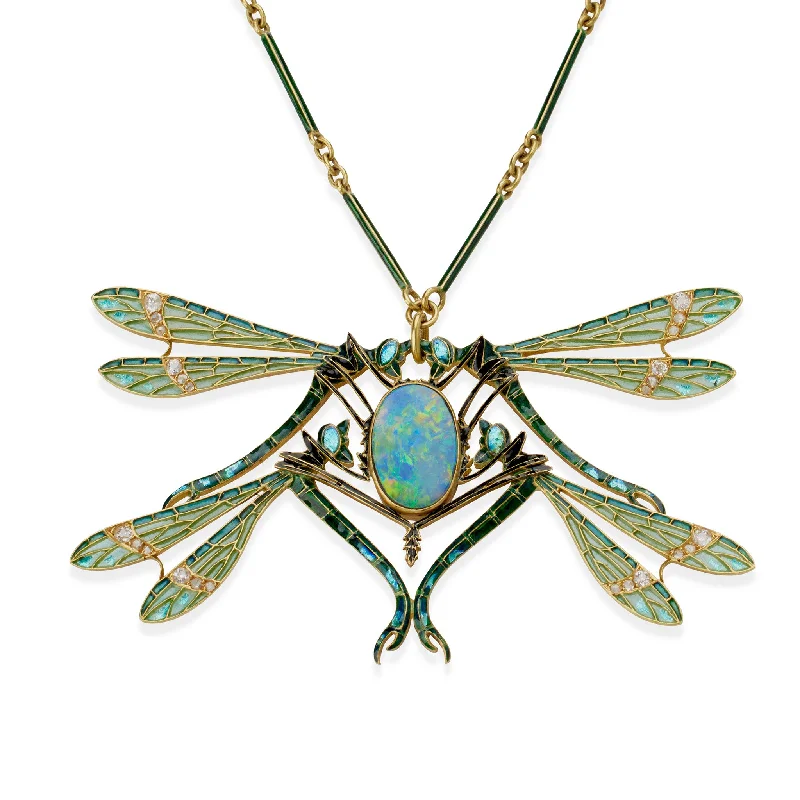 women geometric necklaces -René Lalique "Four Dragonflies" Pendant Necklace