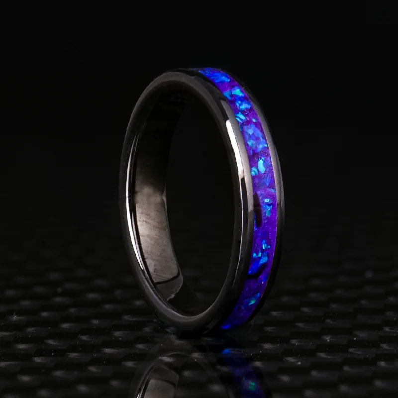 women modern bangles -Lavender Opal Glowstone Stackable Ring on Black Ceramic