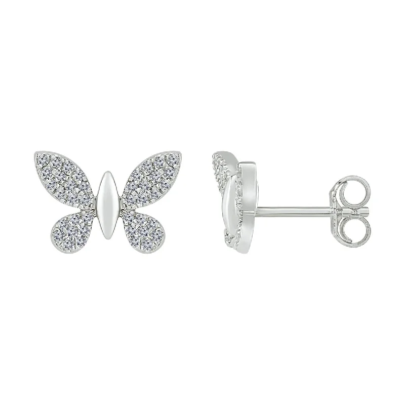 women handmade earrings -1/5 CTW Diamond Butterfly Stud Earrings in Sterling Silver