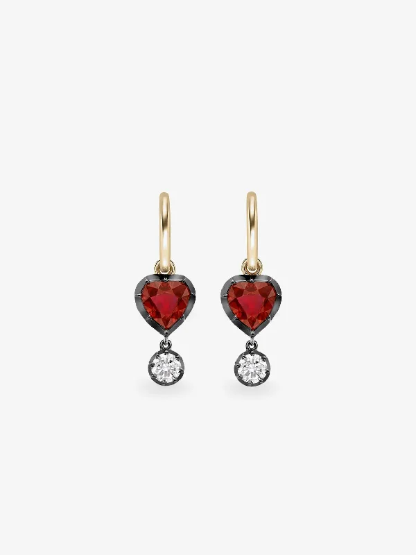 women statement gold earrings -Heart-Shaped Ruby & Diamond Gypset Hoop Earrings