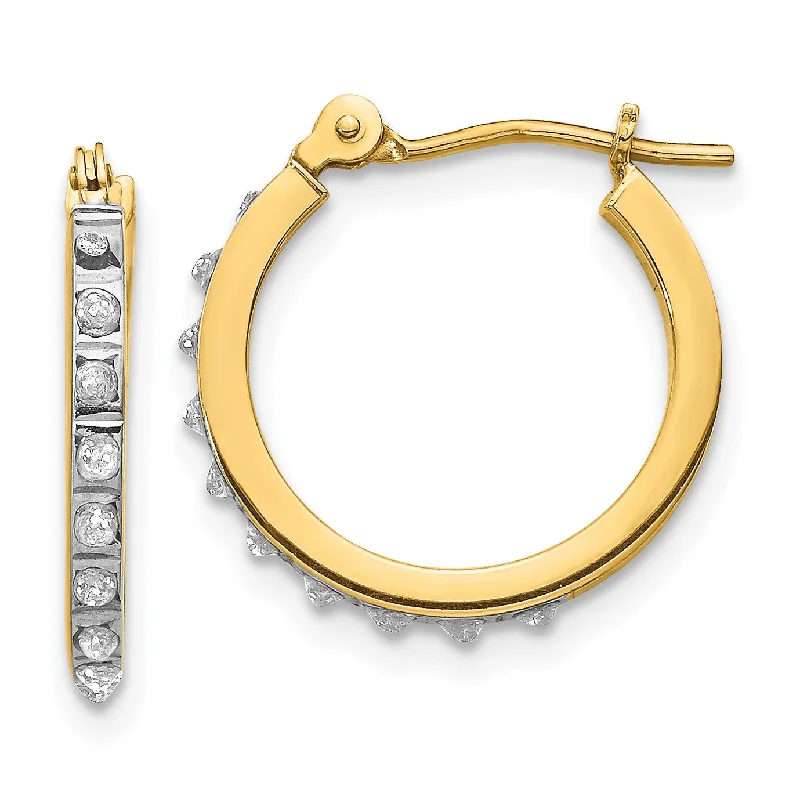 women everyday earrings -Diamond Fascination 1/100 CTW Hinged Diamond Accent Leverback Hoop Earrings in 14KT Yellow Gold