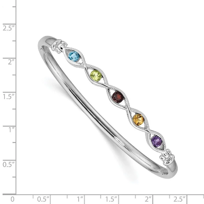 Curata 925 Sterling Silver Rhodium 7" Multi Genuine Gemstone Hinged Bangle Bracelet