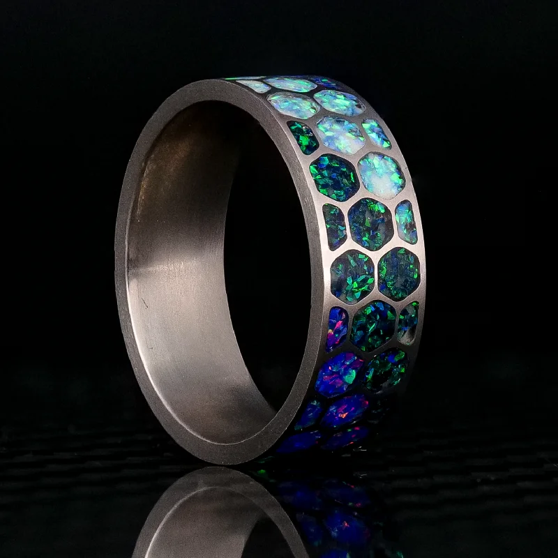 women beaded bracelets -The Kaleidoscope | Opal Titanium Glowstone Ring