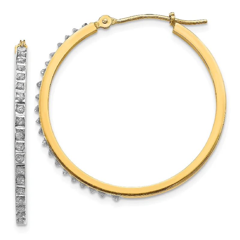 women pearl stud earrings -Diamond Fascination Hinged Diamond Accent Hoop Earrings in 14KT Yellow Gold