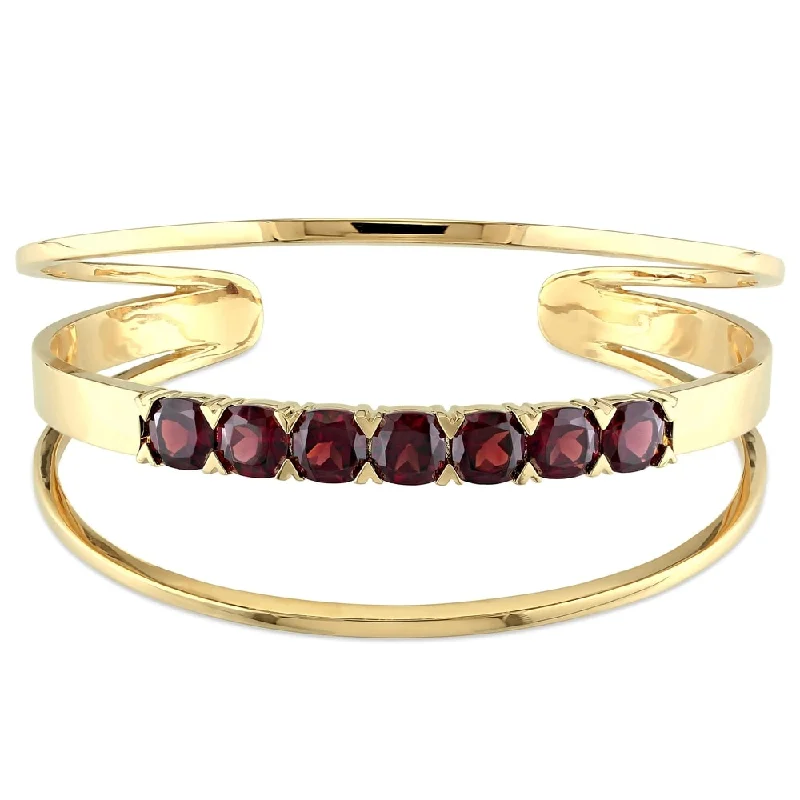 Miadora Yellow Plated Sterling Silver Garnet Open Cuff Bracelet