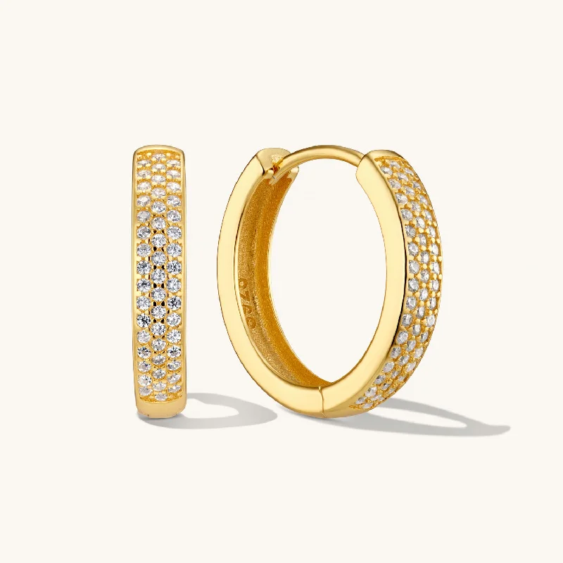 women chic drop earrings -Medium Bold Pave Hoops in Gold