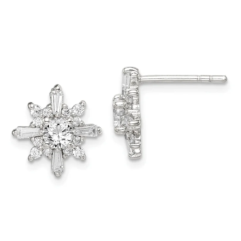 women hoop earrings for women -Sterling Silver Cubic Zirconia Stud Snowflake Earrings