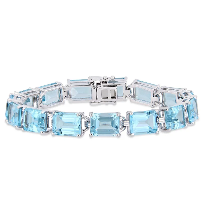 Miadora Sterling Silver 59 3/4ct TGW Sky-Blue Topaz Tennis Bracelet