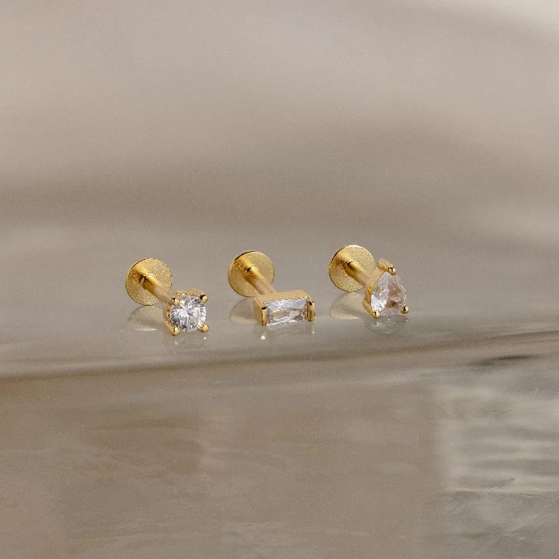 women affordable gold earrings -Mixed Diamond Flat Back Stud Set