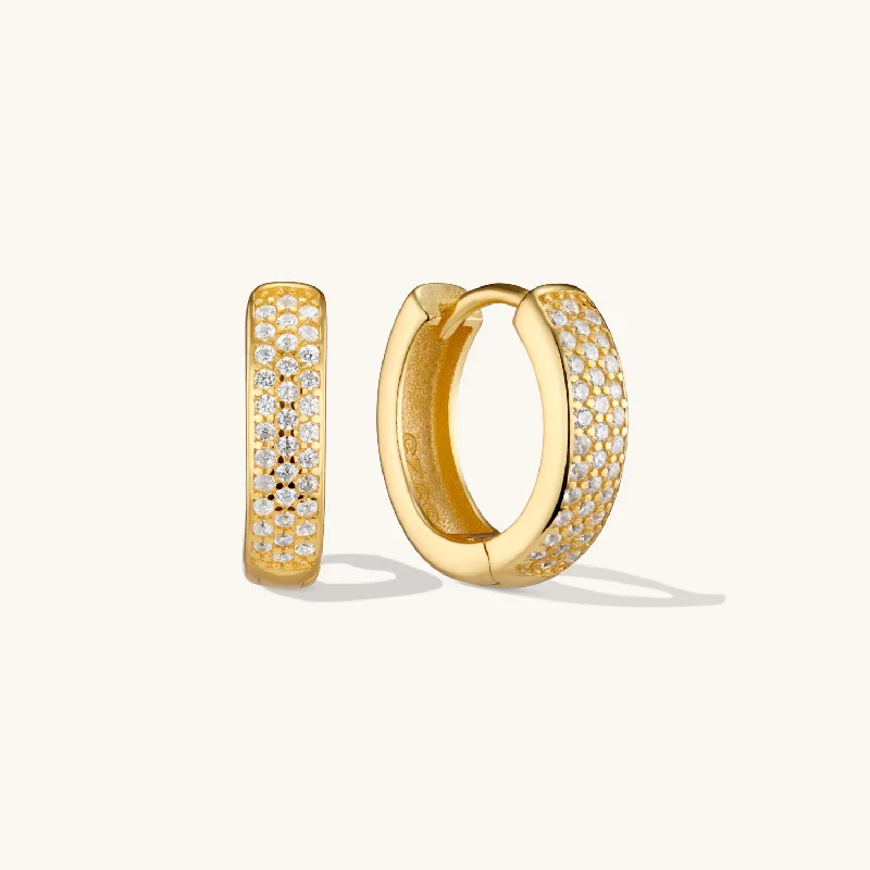 women clip-on earrings -Small Bold Pave Hoops in Gold