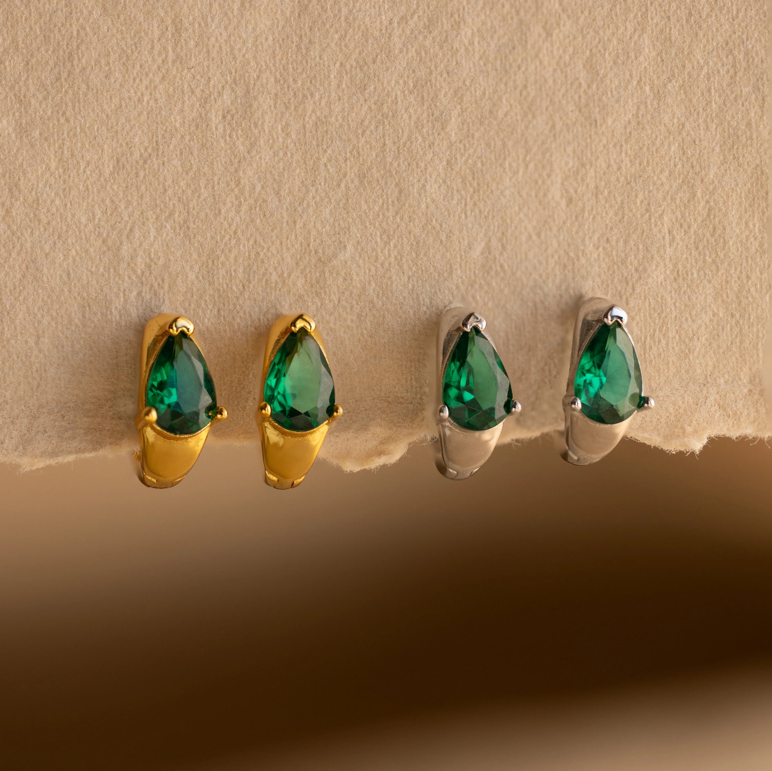 women vintage earrings -Emerald Teardrop Huggies