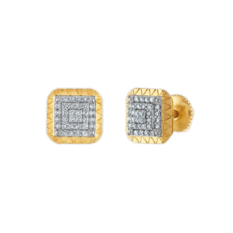 women radiant earrings -1/4 CTW Diamond Fashion Stud Square Earrings in 10KT Yellow Gold