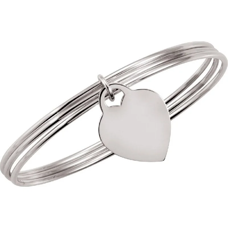 Curata 925 Sterling Silver 8" Triple Cuff Heart Tag Slip On Bangle Bracelet