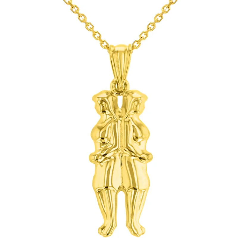 women radiant-cut necklaces -High Polish 14k Yellow Gold 3D Gemini Twins Zodiac Sign Pendant With Cable, Curb or Figaro Chain Necklace