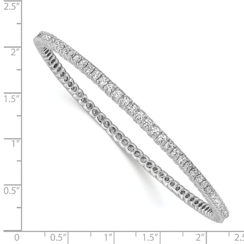 Curata 925 Sterling Silver Rhodium Cubic Zirconia Slip-on Stackable Bangle Bracelet