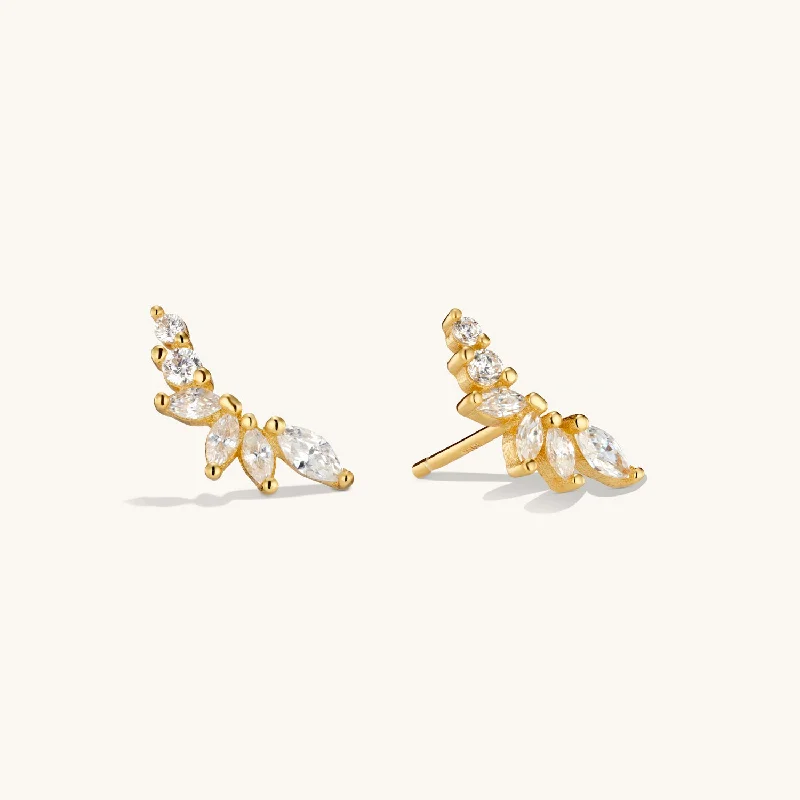 women pearl earrings -Crystal Climber Studs Gold