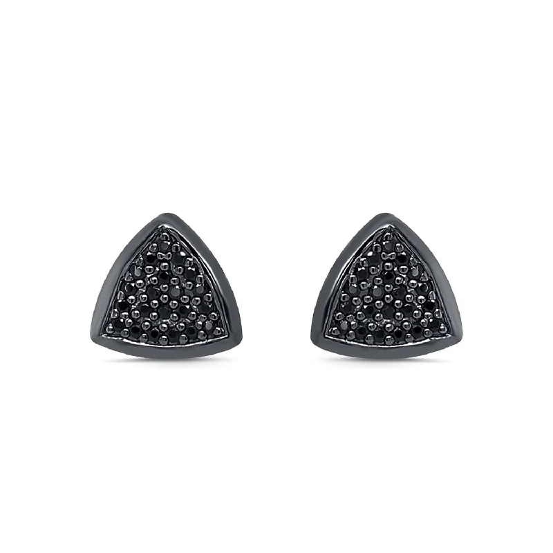 women pearl stud earrings -1/3 CTW Black Diamond Trangle Shaped Fashion Earrings in Black Rhodium Plated 14KT Gold