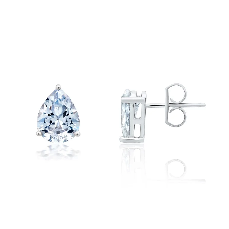 women vintage earrings -Crislu Platinum Plated Sterling Silver Pear Cubic Zirconia Stud Earrings