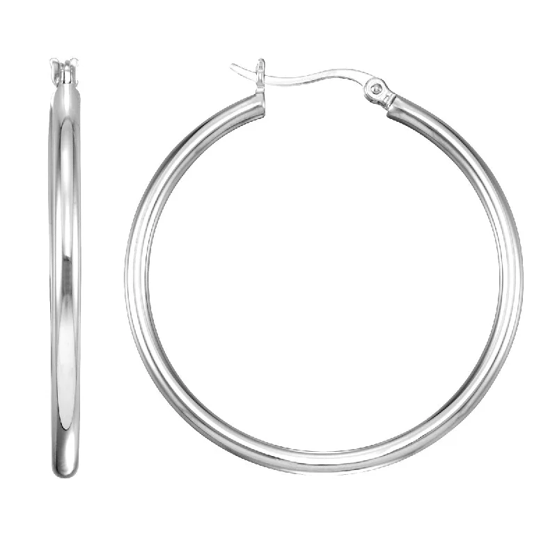 women vintage earrings -Simone I Smith Collection Platinum Plated Sterling Silver 35X2MM Hoop Earrings