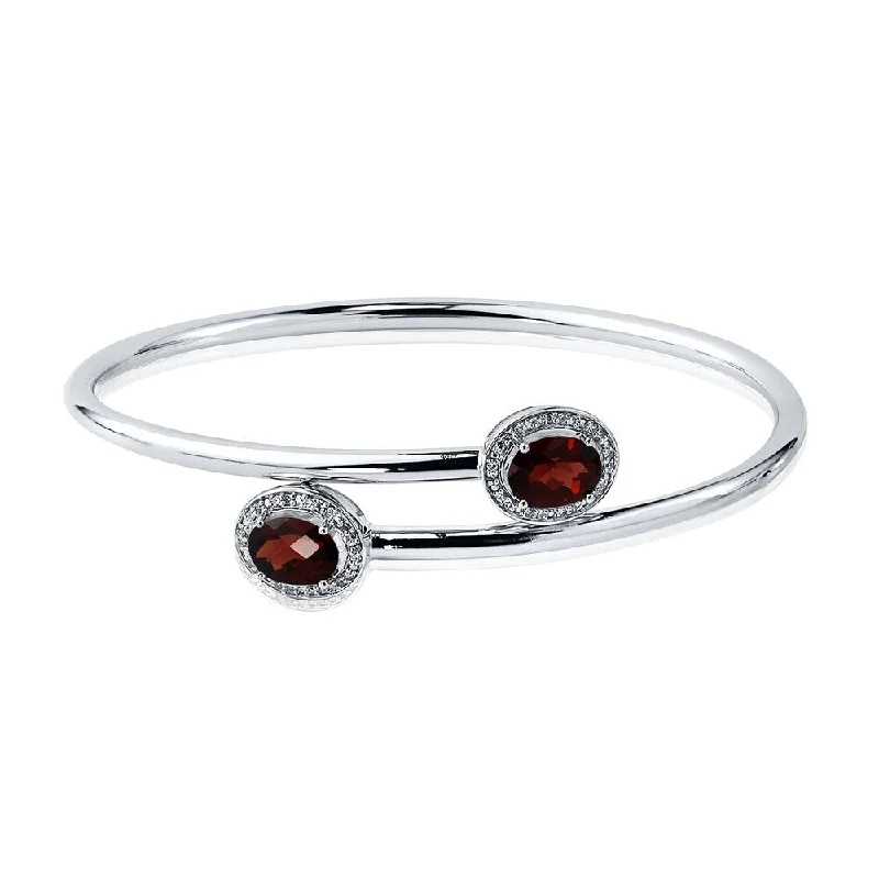 Auriya 2 1/2ct Oval Red Garnet Gold over Silver Bangle Bracelet with Diamond Accents