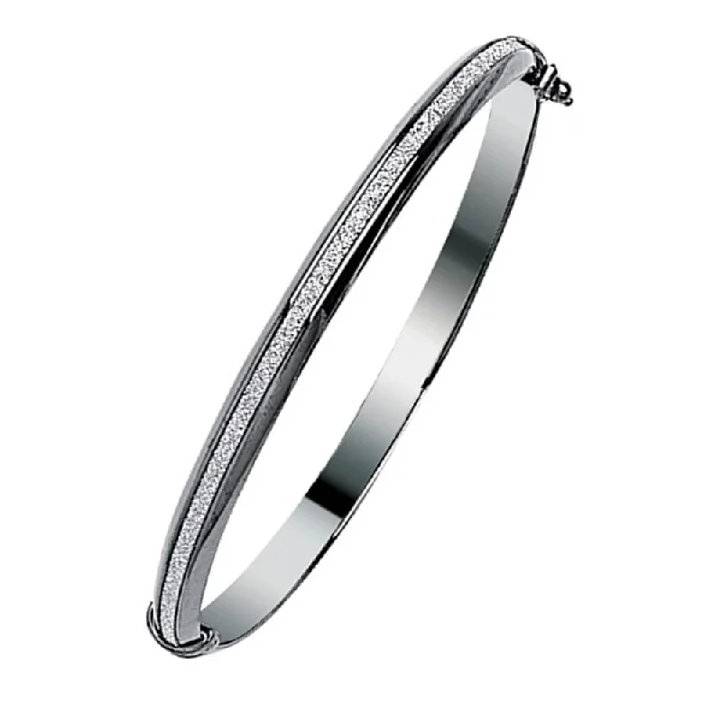 Curata 925 Sterling Silver 7.25" 6mm Black Rhodium Sparkle Domed Slip-on Bangle Bracelet