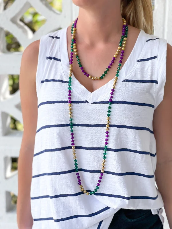 women pearl pendant necklaces -Endless Beaded Long Necklace - Purple, Gold & Green