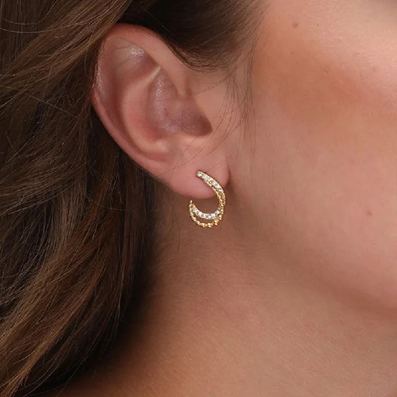 women luxury gold earrings -Almond Stones Stud Earrings