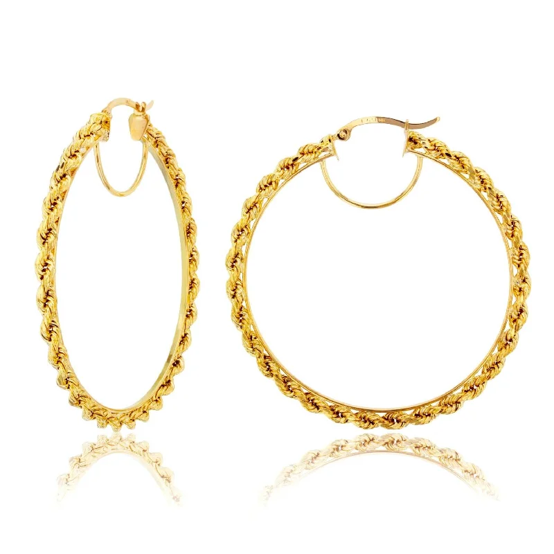 women eco-conscious earrings -10KT Yellow Gold 50X3MM Hoop Rope Design Earrings