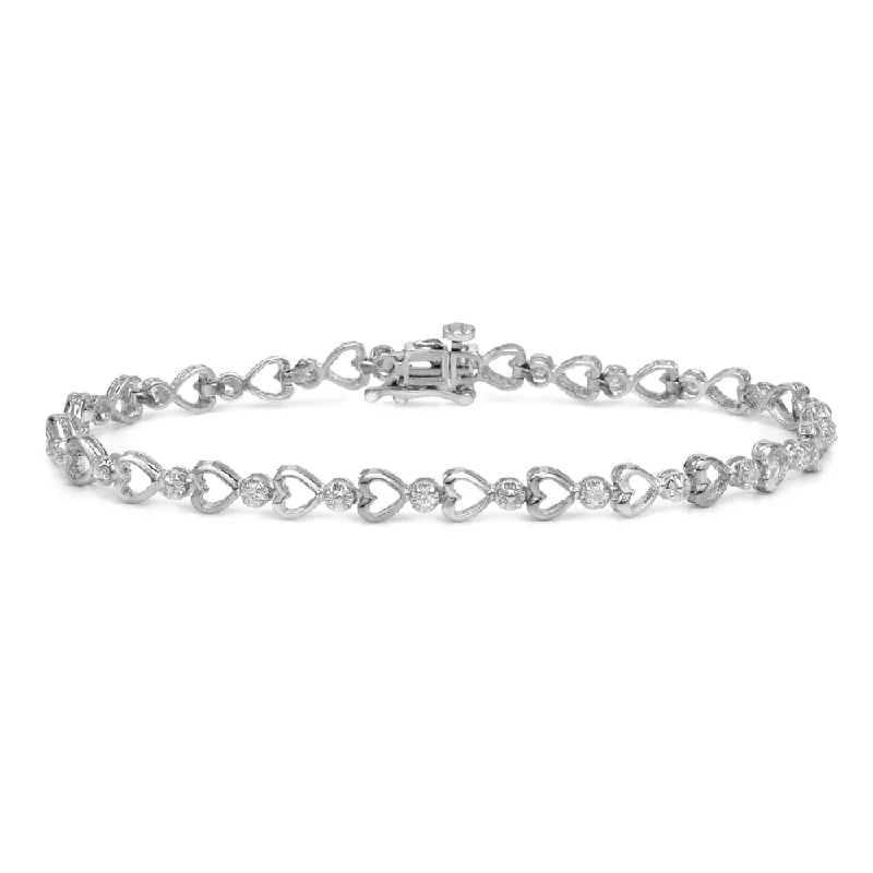 Auriya 1/4ctw Diamonds and Hearts Tennis Bracelet 14k Gold - White - 7-inch