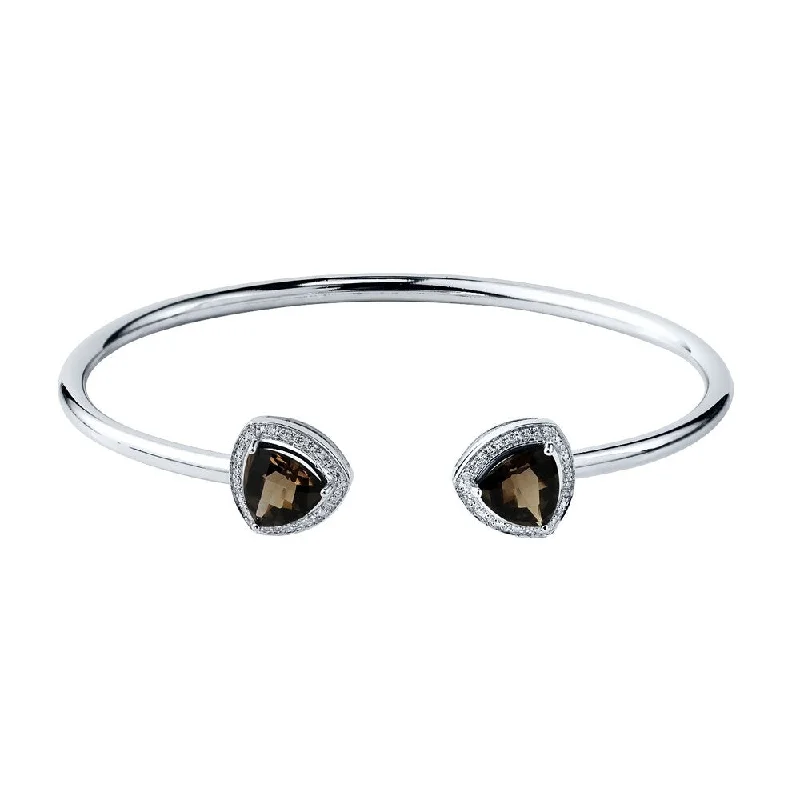 Auriya 3ct Trillion-Cut Smoky Quartz Gold over Silver Bangle Bracelet with Diamond Accents