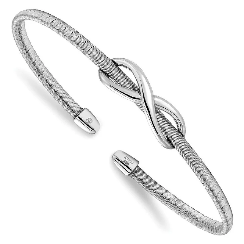 Curata 925 Sterling Silver Rhodium Textured Infinity Adjustable Cuff Bangle Bracelet