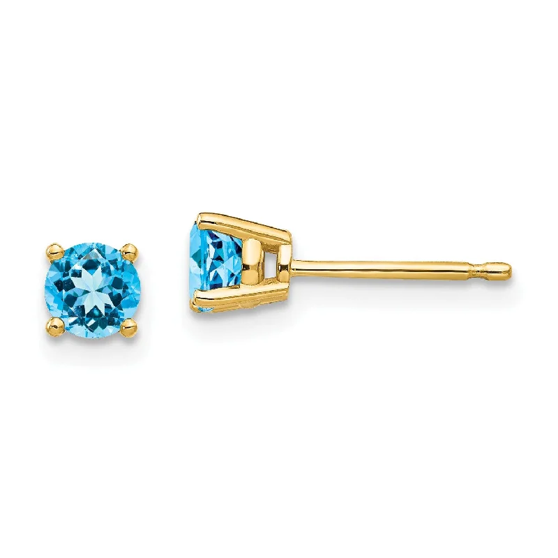 women boho earrings -4MM Round Swiss Blue Topaz Stud Earrings in 14KT Yellow Gold