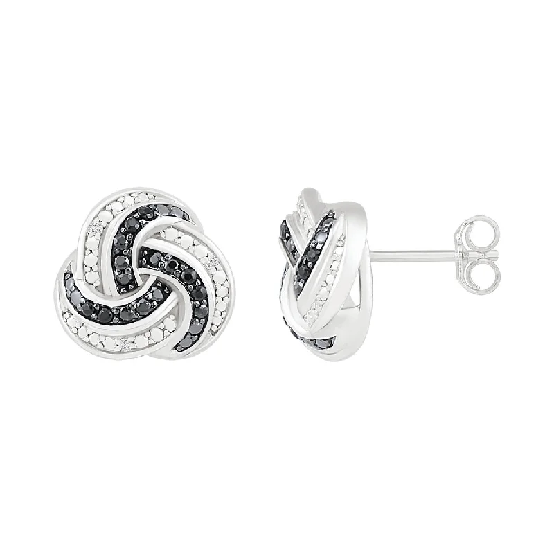 women silver earrings -1/6 CTW Diamond Knot Earrings in Sterling Silver