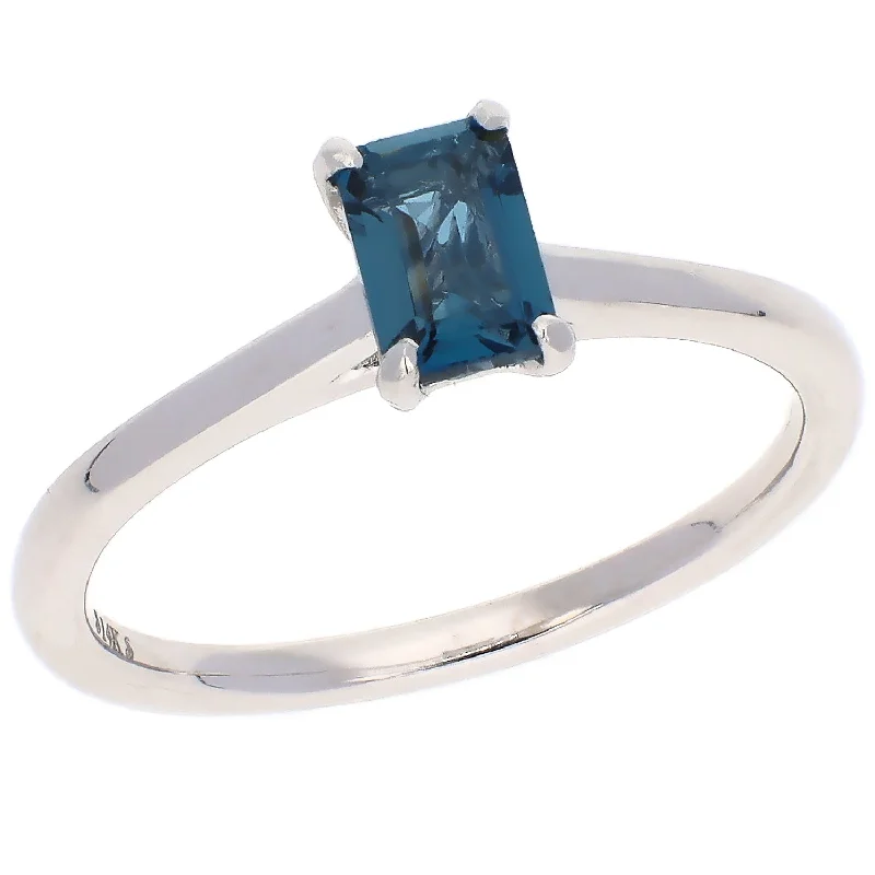 women engraved bracelets -14K White Gold Emerald Cut London Blue Topaz Ring