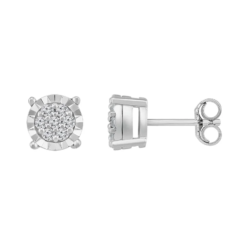 women cubic zirconia earrings -1/10 CTW Diamond Cluster Stud Earrings in Sterling Silver