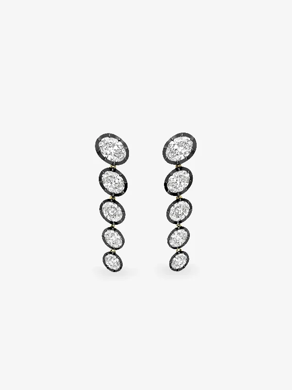 women gold stud earrings -Stacked Oval Long Diamond Earrings