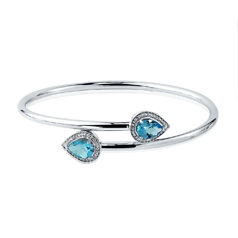 Auriya 2 1/2ct Pear-Shaped Swiss-Blue Topaz Gold over Silver Bangle Bracelet with Diamond Accents