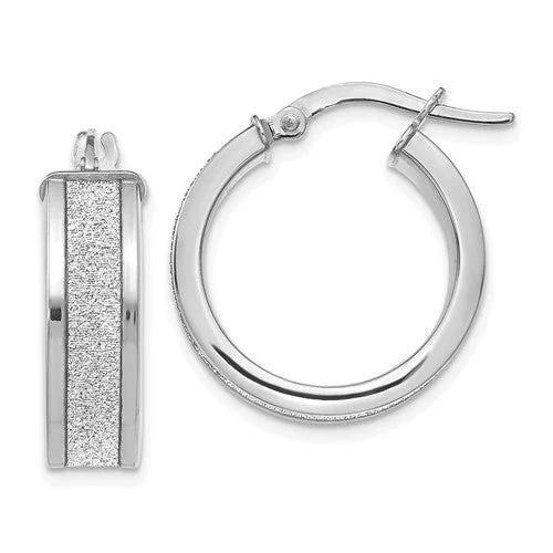 women fashion statement earrings -14KT White Gold 20X15MM Glitter Hoop Earrings