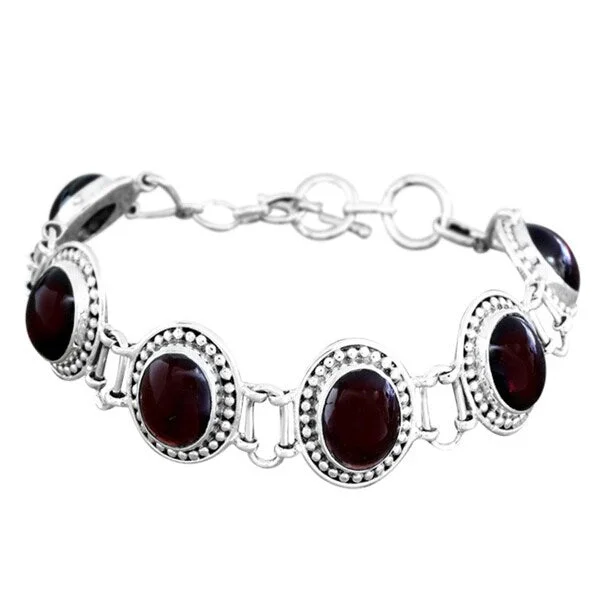 Handmade Sterling Silver 'Crimson Garland' Garnet Link Bracelet (India)