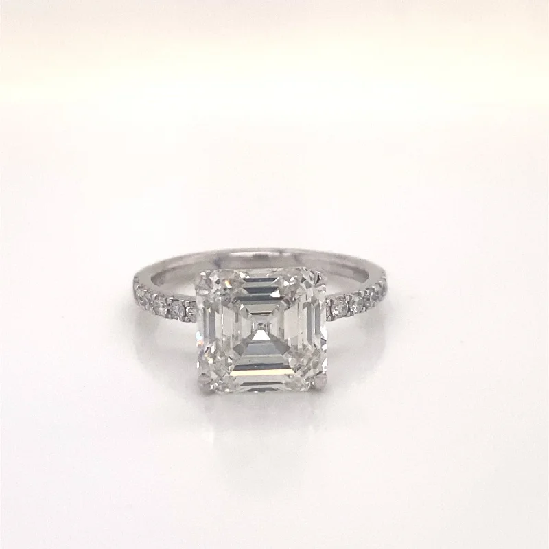 women halo engagement rings -LASH 4 Carat Asscher Cut Lab Grown Diamond Engagement Ring IGI Certified