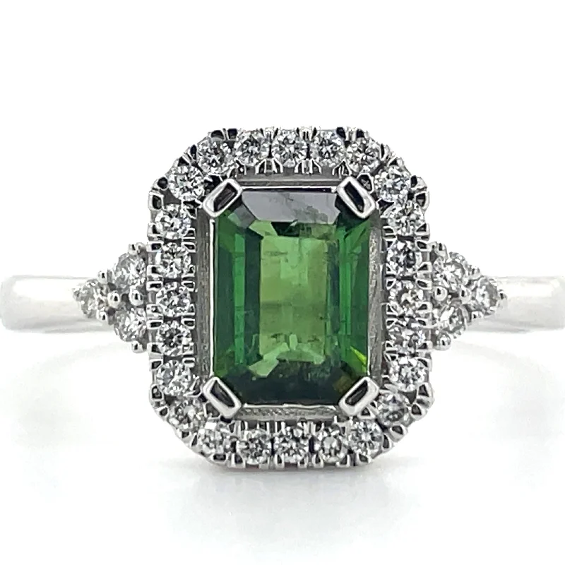 women bridal engagement rings -18ct White Gold Earth Grown Green Tourmaline And Laboratory Grown Diamond Ring