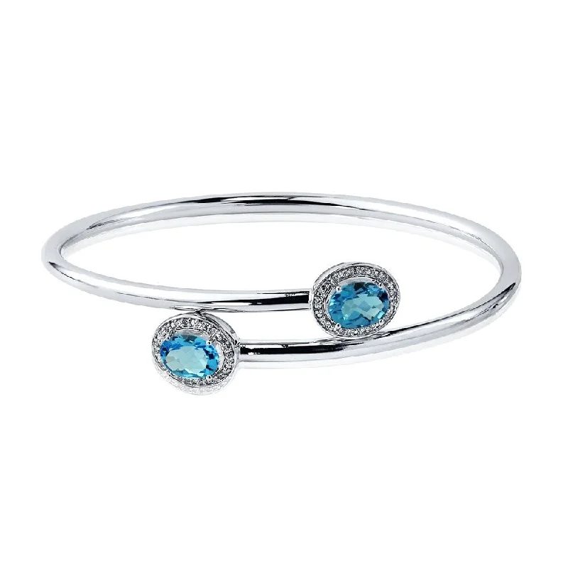 Auriya 2 1/2ct Oval Swiss-Blue Topaz Gold over Silver Bangle Bracelet with Diamond Accents