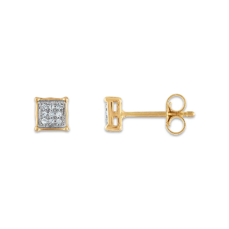 women stud earrings -1/20 CTW Diamond Cluster Stud Earrings in 10KT Yellow Gold