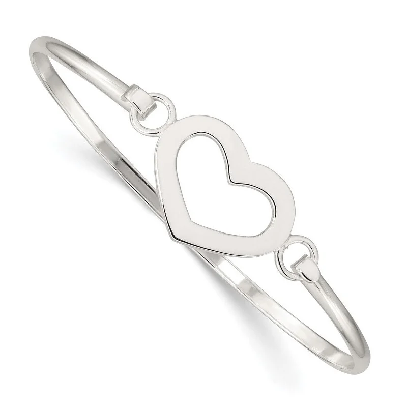 Curata 925 Sterling Silver 7" Open Heart Hook Bangle Bracelet