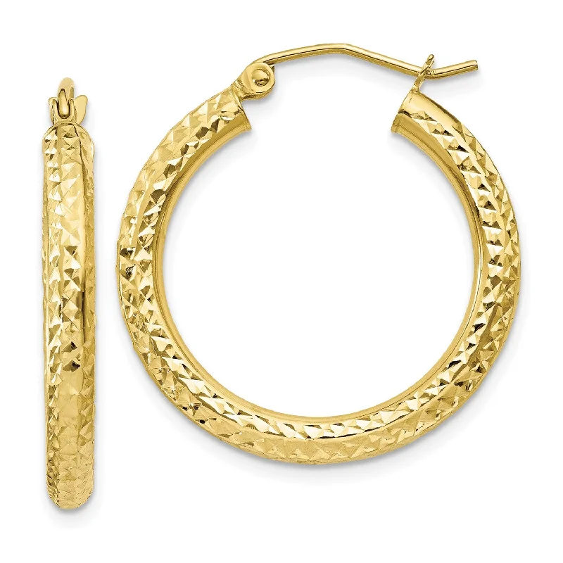 women drop earrings for women -10KT Yellow Gold 20X3MM Diamond-cut Hoop Earrings