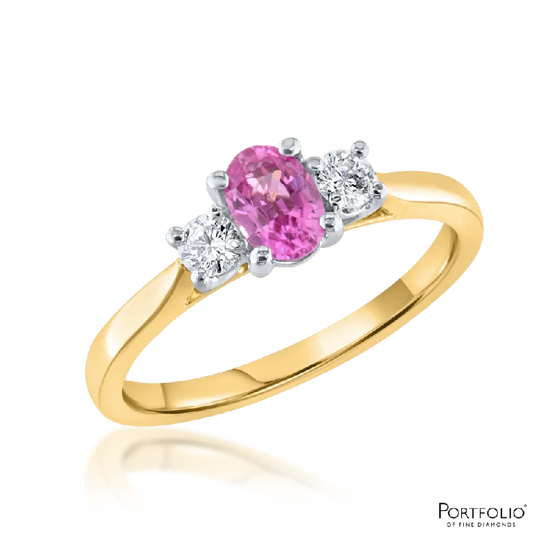 women exclusive engagement rings -Three Stone 0.52ct Pink Sapphire and Diamond Ring