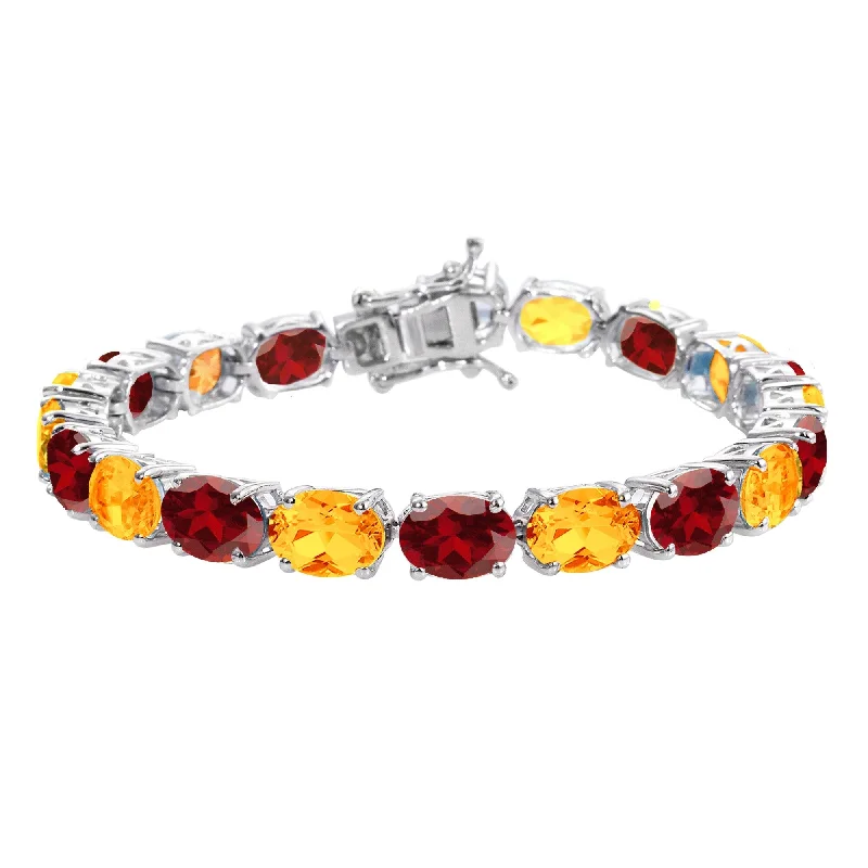 Sterling Silver with Natural Citrine and Garnet Tennis Bracelet-7.25"